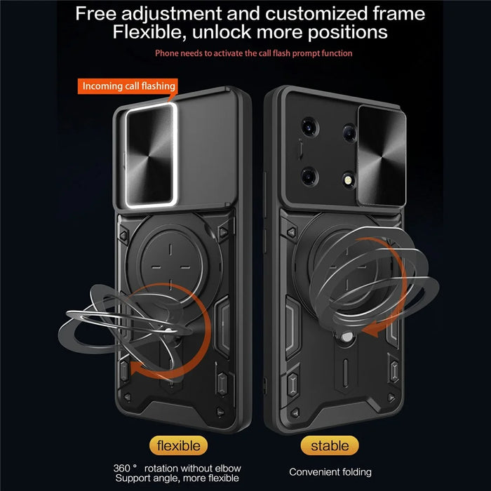 For Infinix Note 30 VIP 5G Case Lens Protection TPU+PC Kickstand Phone Cover - Black - 6