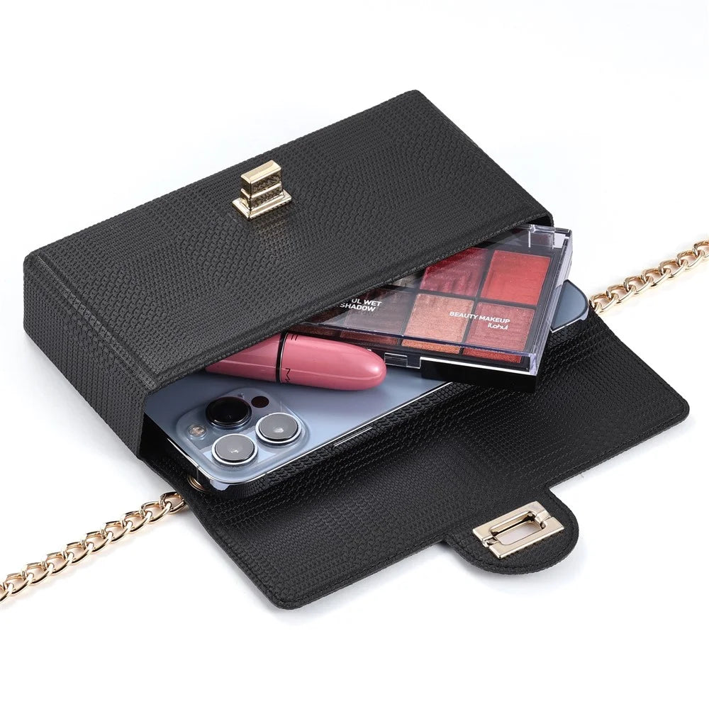 VILI GHL2 Series Crossbody Phone Bag Buckle Design Leather Bag with Chain Shoulder Strap - Black - 2