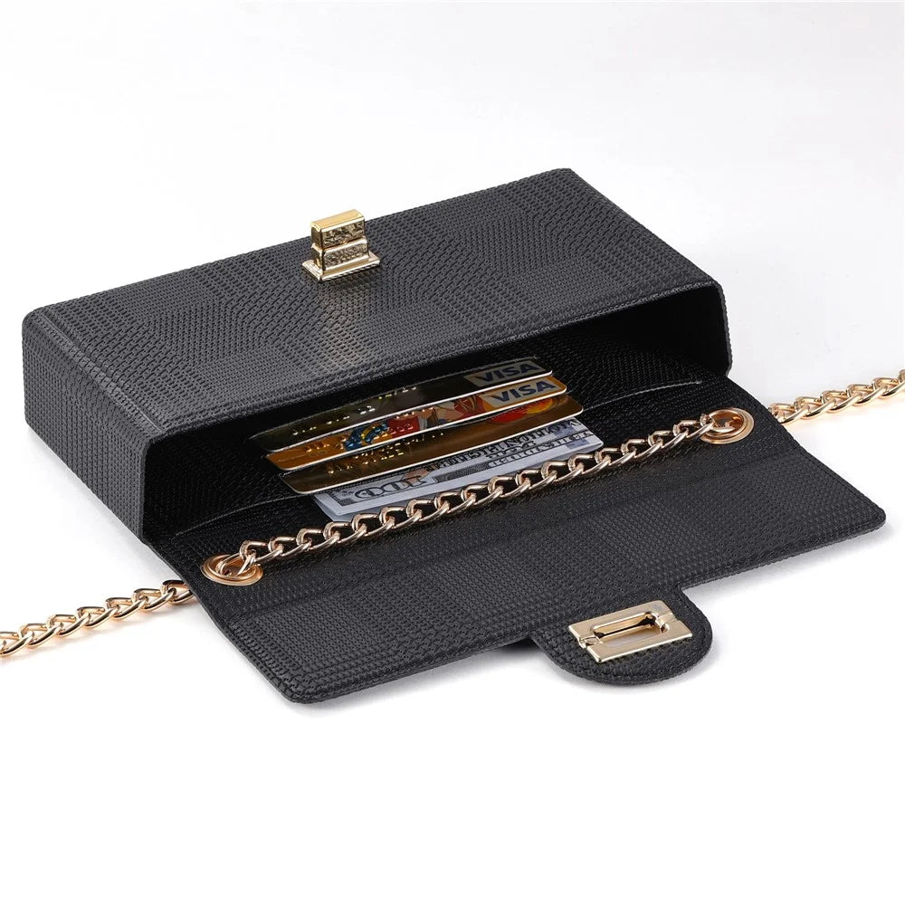 VILI GHL2 Series Crossbody Phone Bag Buckle Design Leather Bag with Chain Shoulder Strap - Black - 3