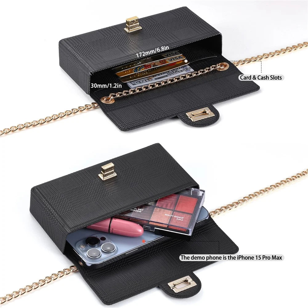 VILI GHL2 Series Crossbody Phone Bag Buckle Design Leather Bag with Chain Shoulder Strap - Black - 4
