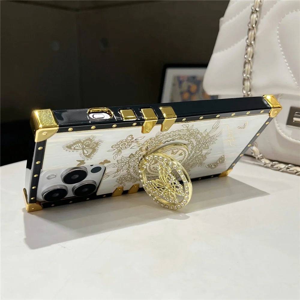 For iPhone 14 Pro Max Butterfly Pattern Case Electroplated Anti-Drop Phone Cover with Kickstand - White - 3