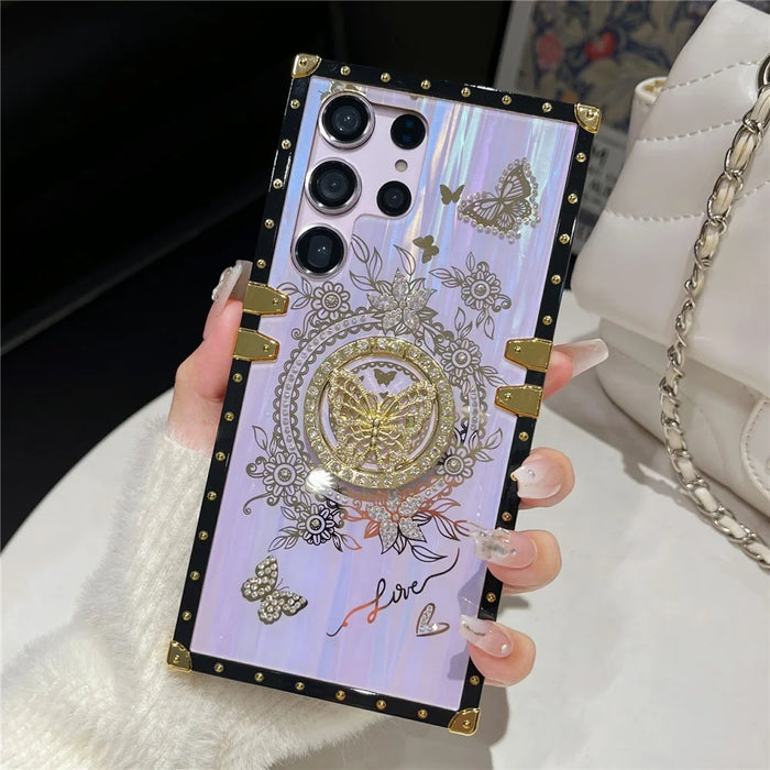 For Samsung Galaxy S23 Ultra Kickstand Case Rhinestone Decor Butterfly Pattern TPU+PC Phone Cover - Purple - 2