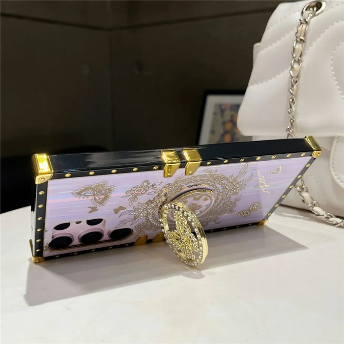 For Samsung Galaxy S23 Ultra Kickstand Case Rhinestone Decor Butterfly Pattern TPU+PC Phone Cover - Purple - 3