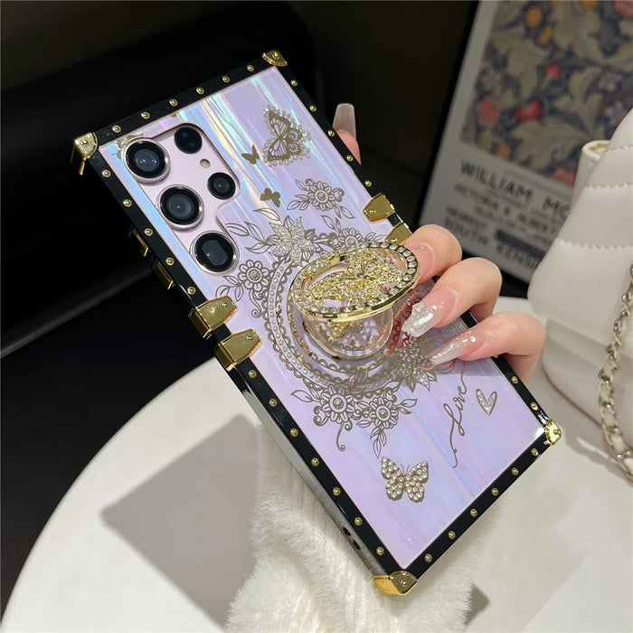 For Samsung Galaxy S23 Ultra Kickstand Case Rhinestone Decor Butterfly Pattern TPU+PC Phone Cover - Purple - 5