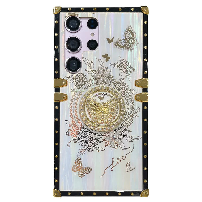 For Samsung Galaxy S24 Ultra Cell Phone Cases Rhinestone Decor Butterfly Pattern TPU+PC Cover - White - 1
