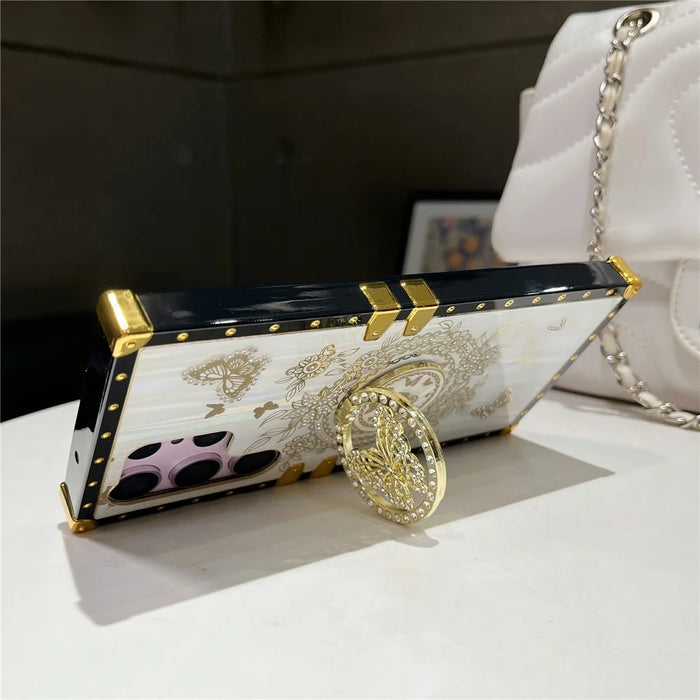For Samsung Galaxy S24 Ultra Cell Phone Cases Rhinestone Decor Butterfly Pattern TPU+PC Cover - White - 3