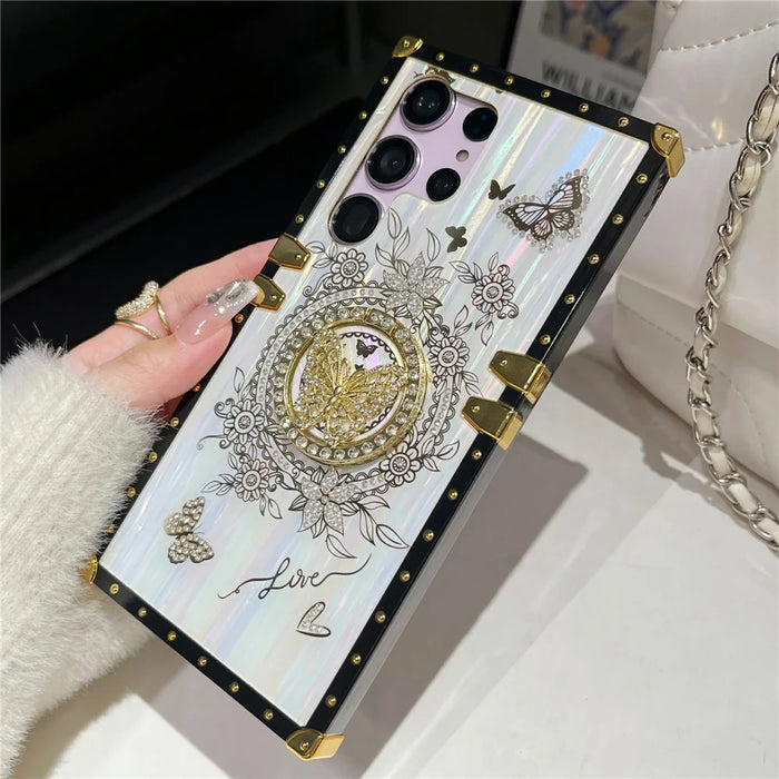 For Samsung Galaxy S24 Ultra Cell Phone Cases Rhinestone Decor Butterfly Pattern TPU+PC Cover - White - 6