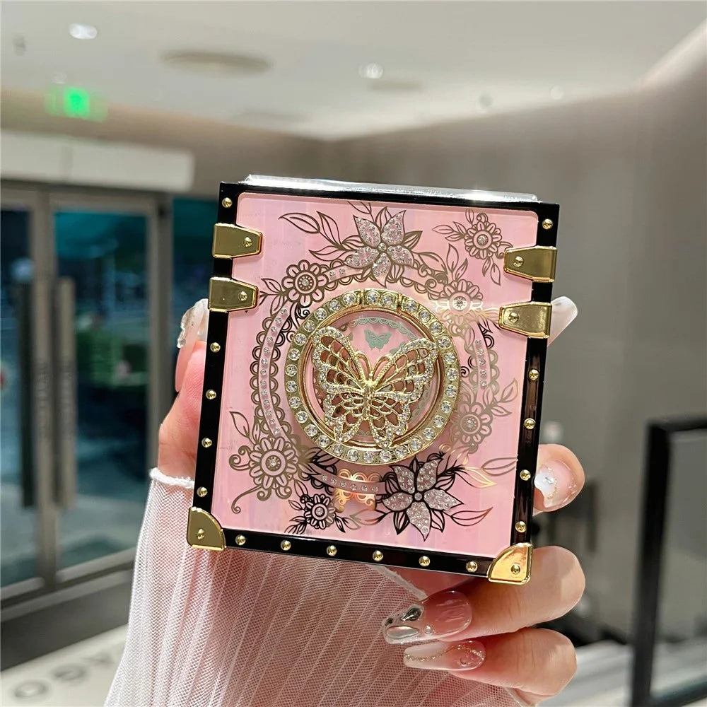 For Samsung Galaxy Z Flip5 5G Case Butterfly Decor Kickstand TPU+PC Electroplating Phone Cover - Pink - 6