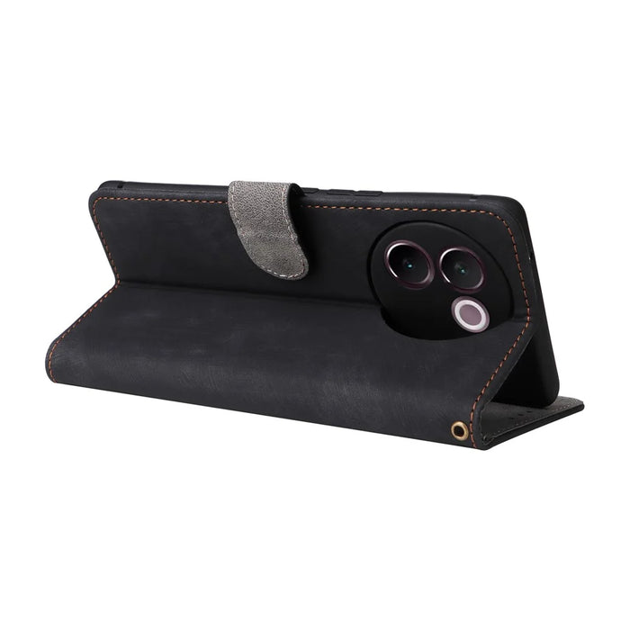 For vivo V30e 5G Case RFID Blocking Leather Wallet Phone Cover with Strap - Black - 4