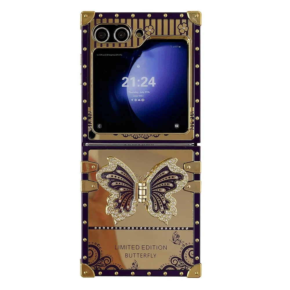 For Samsung Galaxy Z Flip5 5G TPU+PC Phone Case Mobile Phone Shell with Kickstand - Dark Purple - 1