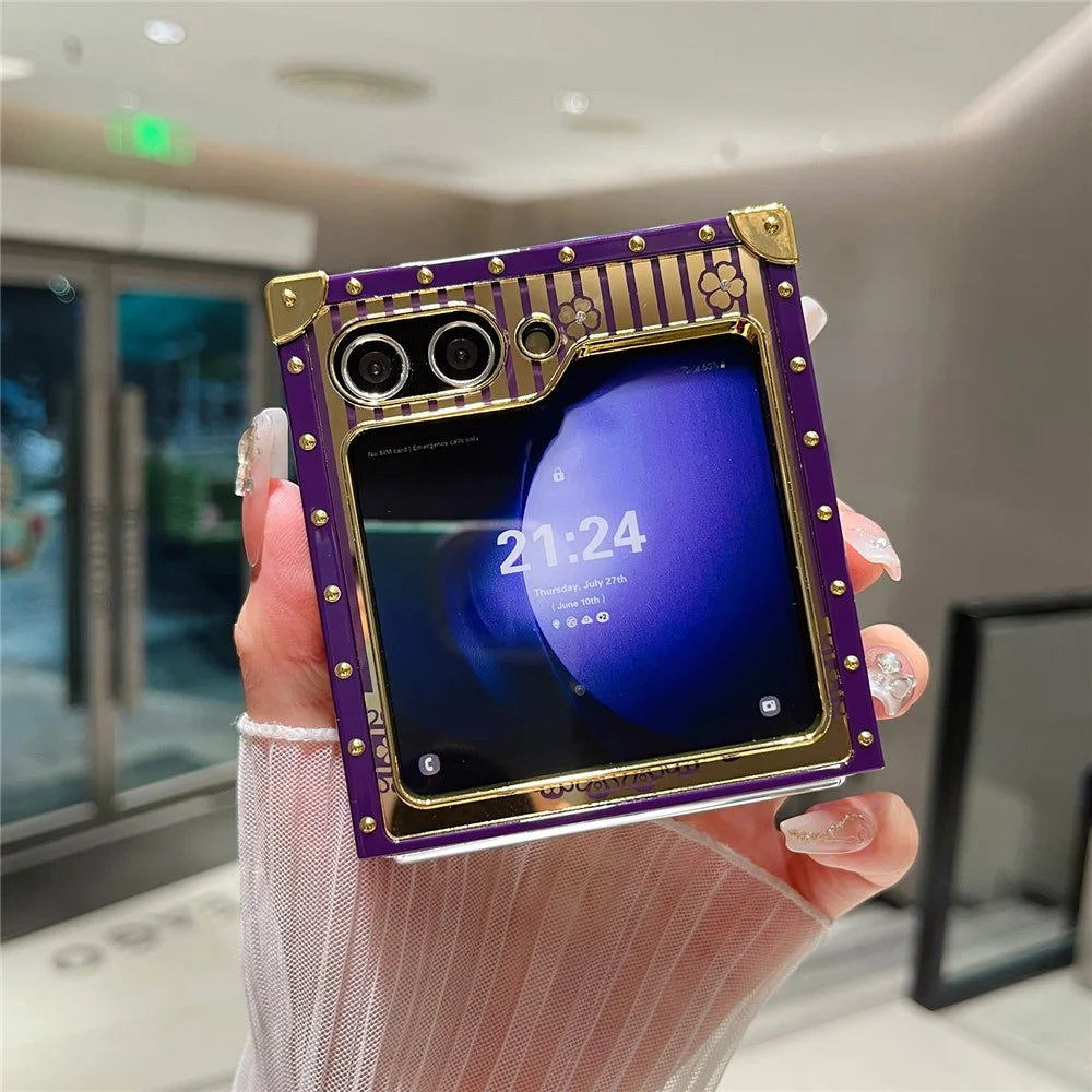 For Samsung Galaxy Z Flip5 5G TPU+PC Phone Case Mobile Phone Shell with Kickstand - Dark Purple - 6