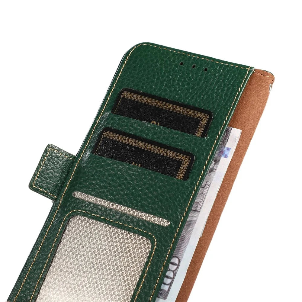 KHAZNEH For Sony Xperia 10 VI Case Genuine Cow Leather Phone Cover RFID Blocking Wallet - Green - 5