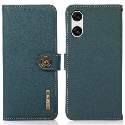 KHAZNEH For Sony Xperia 10 VI Case Genuine Cow Leather RFID Blocking Card Slot Folio Flip  Phone Cover - Green - 1