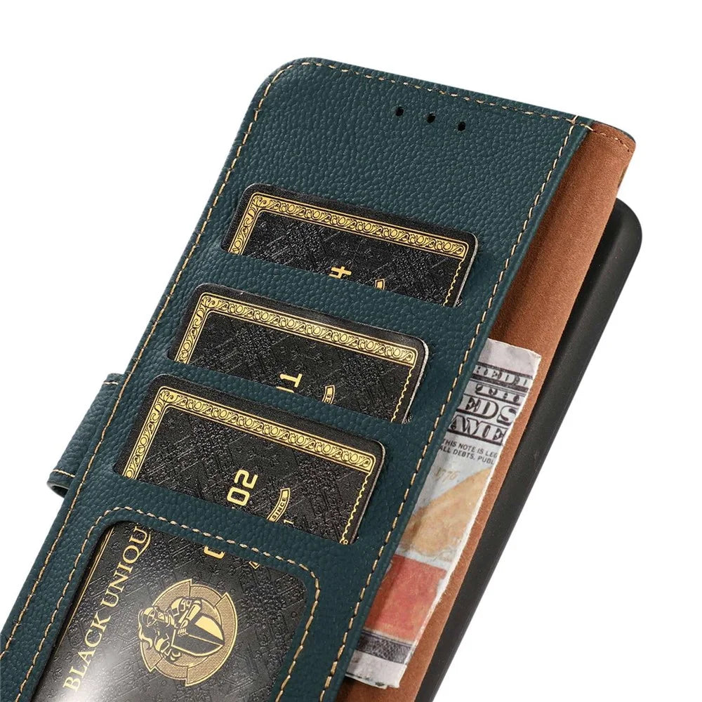 KHAZNEH For Sony Xperia 10 VI Case Genuine Cow Leather RFID Blocking Card Slot Folio Flip  Phone Cover - Green - 5