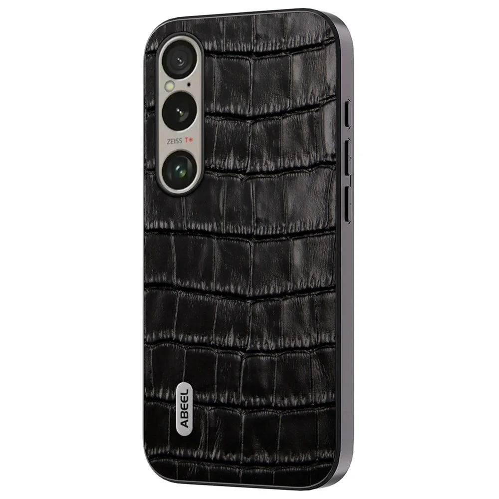 ABEEL For Sony Xperia 1 VI Shockproof Phone Case Genuine Cow Leather+PC+TPU Hybrid Cover - Black - 1