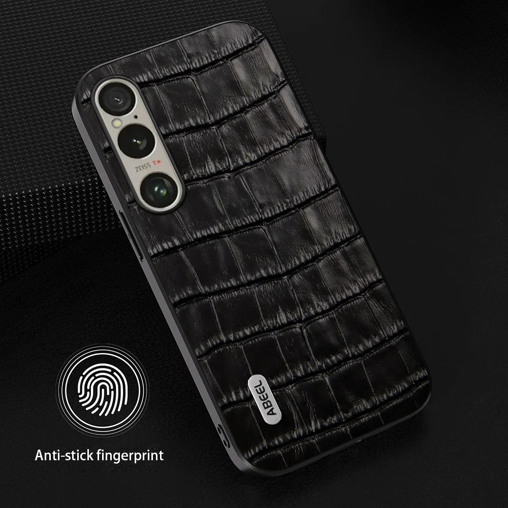 ABEEL For Sony Xperia 1 VI Shockproof Phone Case Genuine Cow Leather+PC+TPU Hybrid Cover - Black - 2