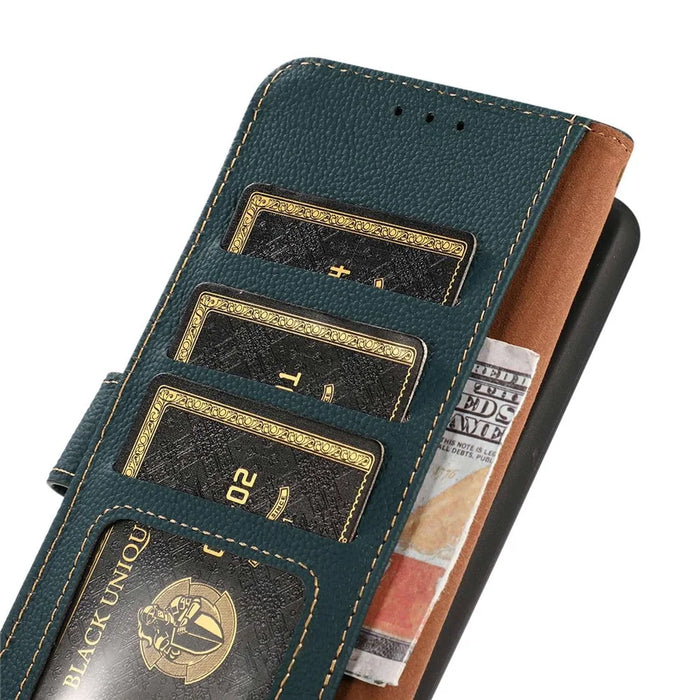 KHAZNEH For Sony Xperia 1 VI Case Wallet RFID Blocking Genuine Cow Leather Phone Cover - Green - 5