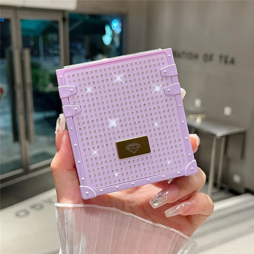 For Samsung Galaxy Z Flip5 5G Phone Case Rhinestone Decor TPU+PC Diamond Pattern Metal Badge Cover - Purple - 6