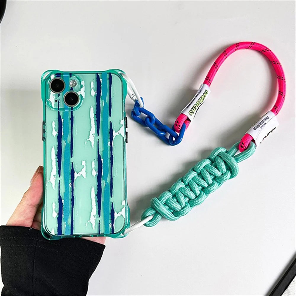 TPU Phone Cover for iPhone 14 Cases Pattern Design Cell Phone Shell with Carrying Strap - 6