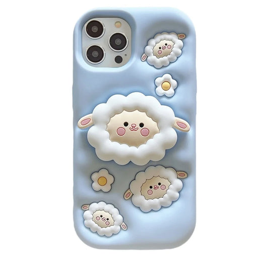For iPhone 15 Pro Cover Sheep Shape Kickstand Silicone Protection Phone Case - 1