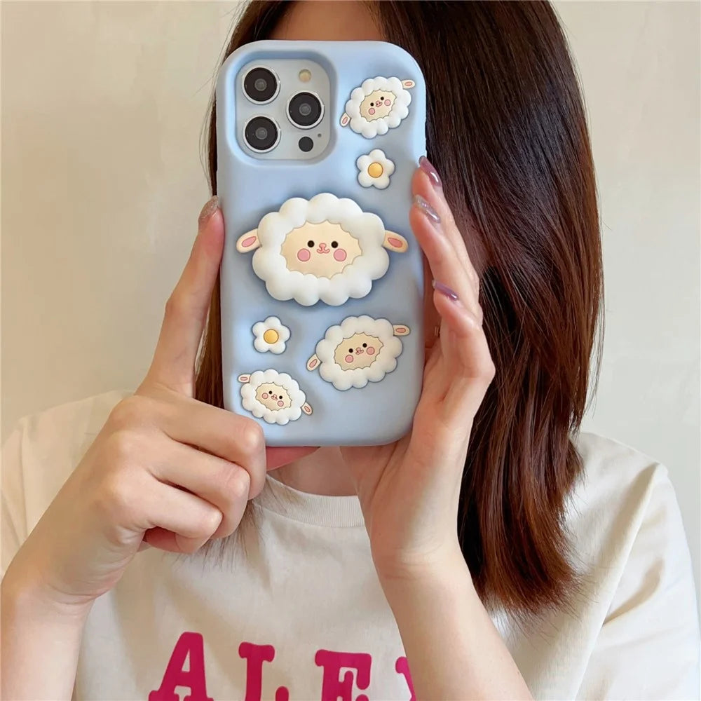 For iPhone 14 Pro Max   Phone Case Silicone Sheep Shape Kickstand Cellphone Cover - 2