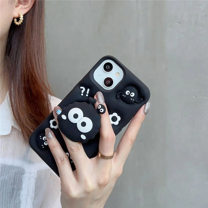 For iPhone 14 Cover Cartoon Briquette Kickstand Shockproof Silicone Phone Case - 2