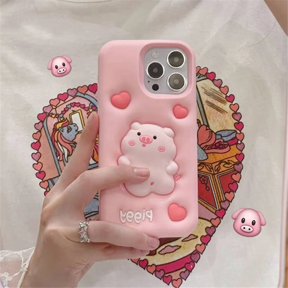 Back Case for iPhone 15 Pro   Phone Cover Decompression Pig Decor Silicone Shell - 3