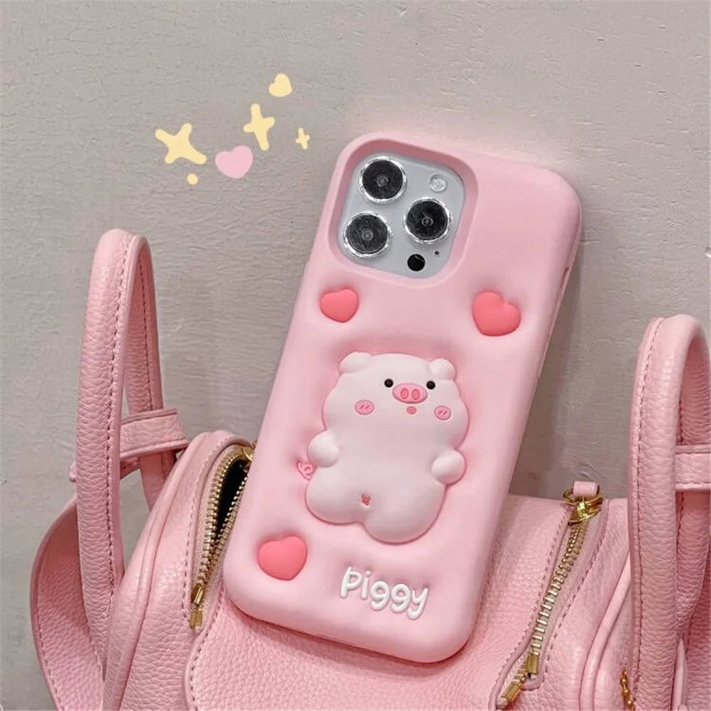 Back Case for iPhone 15 Pro   Phone Cover Decompression Pig Decor Silicone Shell - 4