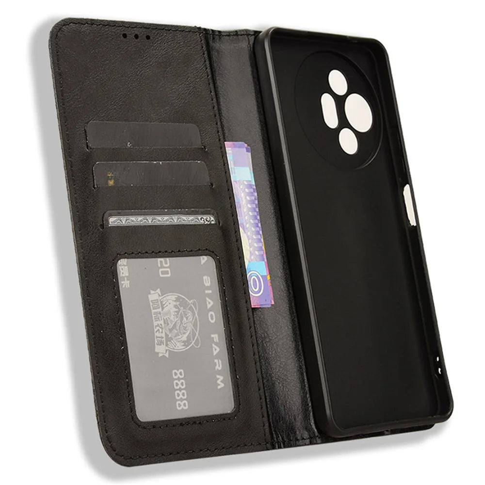 For TCL 50 XL 5G Case Retro PU Leather Wallet Phone Cover with Viewing Stand - Black - 5
