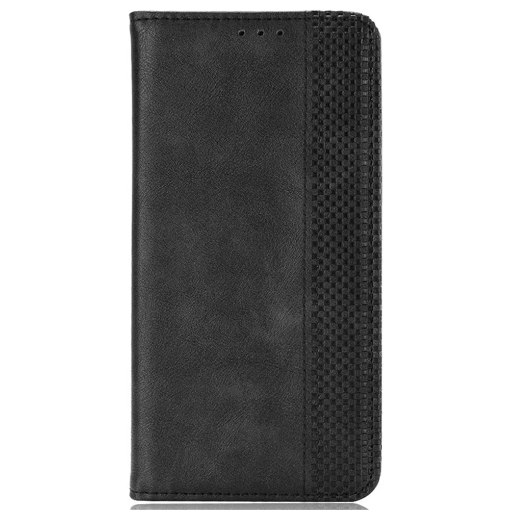For TCL 50 XL 5G Case Retro PU Leather Wallet Phone Cover with Viewing Stand - Black - 6