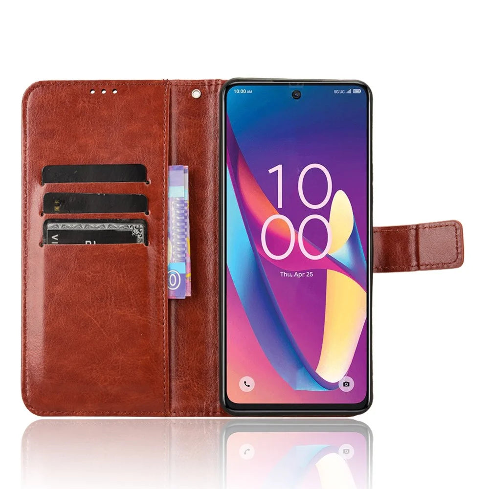 For TCL 50 XL 5G Case Crazy Horse Texture Leather Phone Cover Mobile Accessories   - Brown - 2