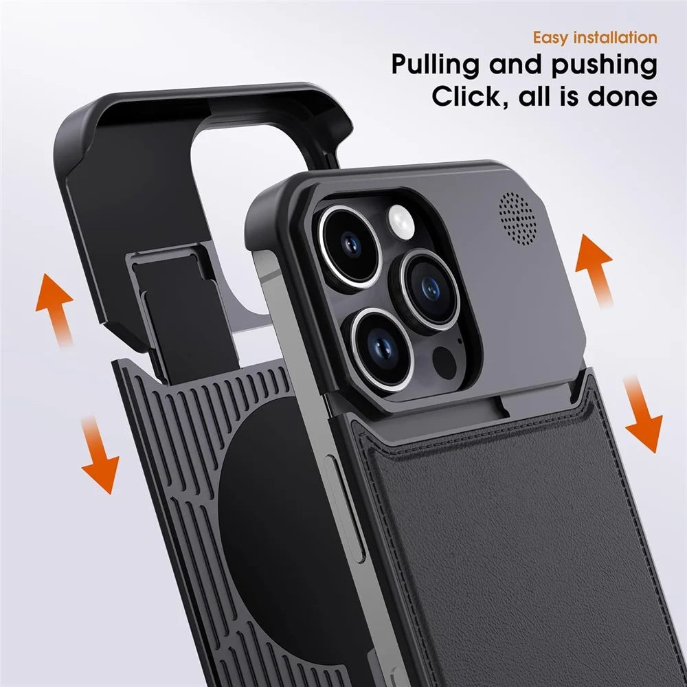 For iPhone 13 Pro Max Magnetic Case Leather+Aluminium Alloy Borderless Aromatherapy Phone Cover - Black - 6