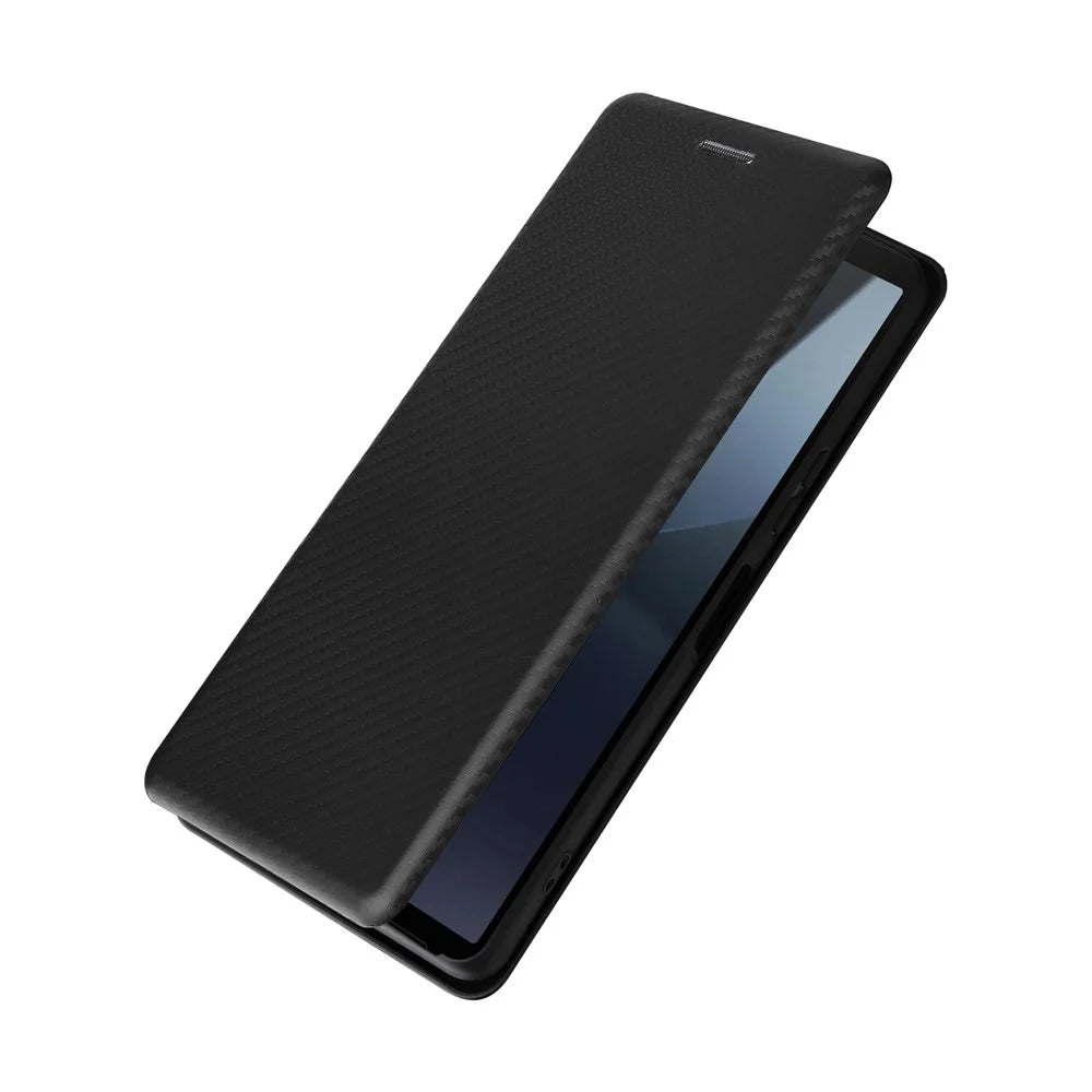 For Sony Xperia 10 VI Case with Card Holder Carbon Fiber Texture Leather Phone Cover - Black - 4