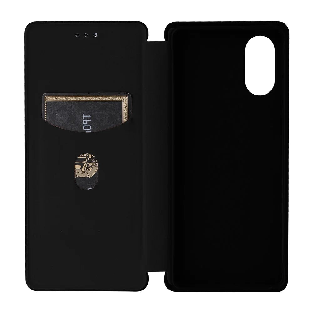 For Sony Xperia 10 VI Case with Card Holder Carbon Fiber Texture Leather Phone Cover - Black - 5