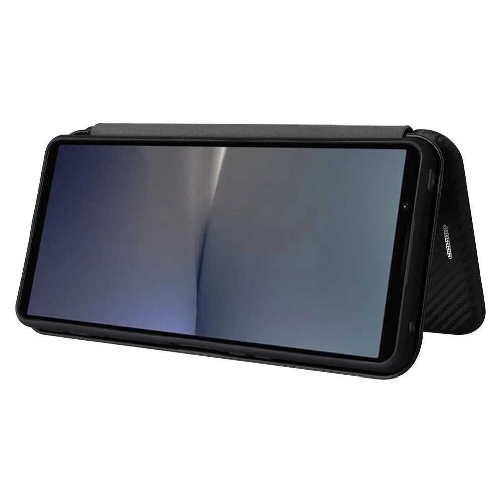 For Sony Xperia 1 VI Case Magnetic Carbon Fiber Texture Leather Phone Cover Full Protection - Black - 3