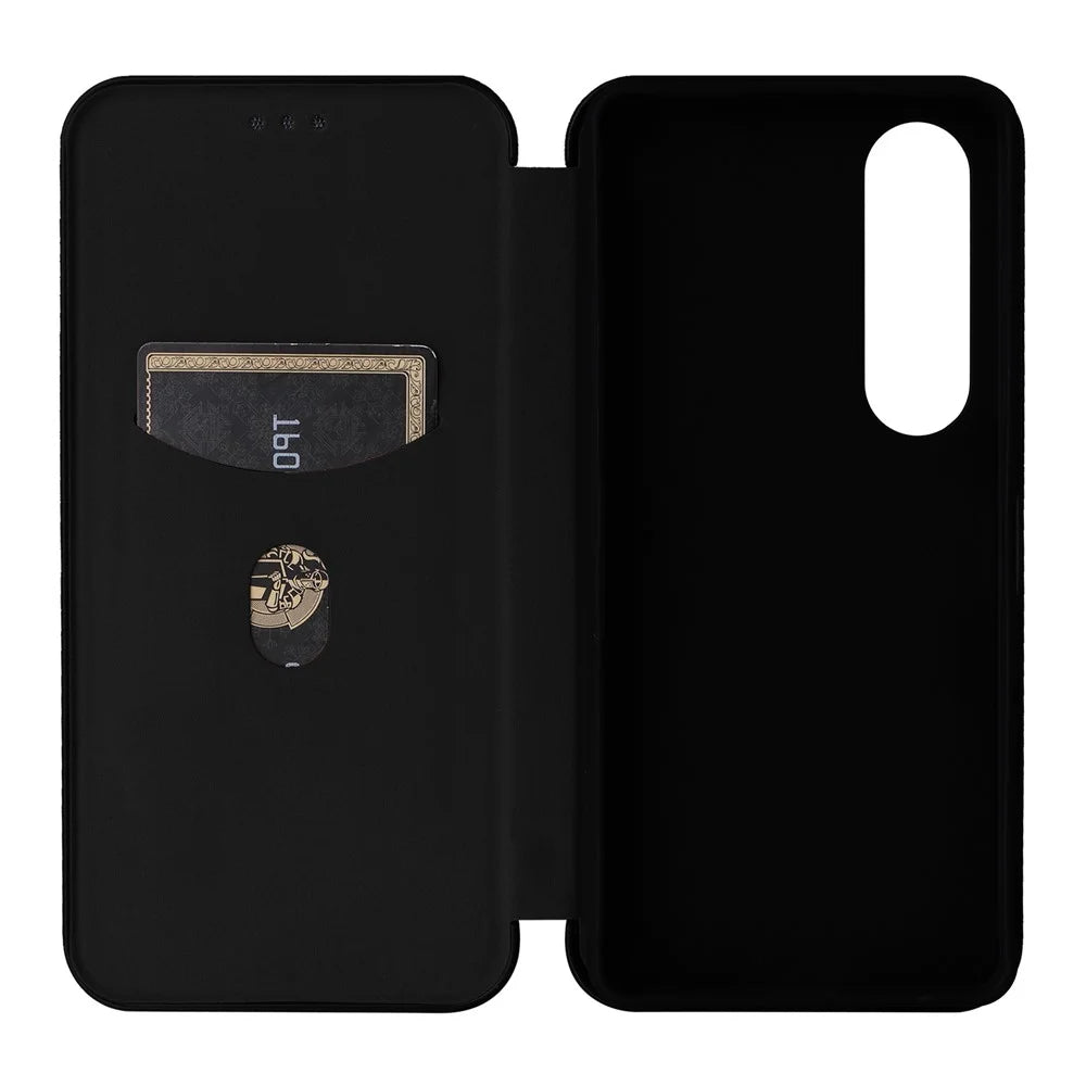 For Sony Xperia 1 VI Case Magnetic Carbon Fiber Texture Leather Phone Cover Full Protection - Black - 4