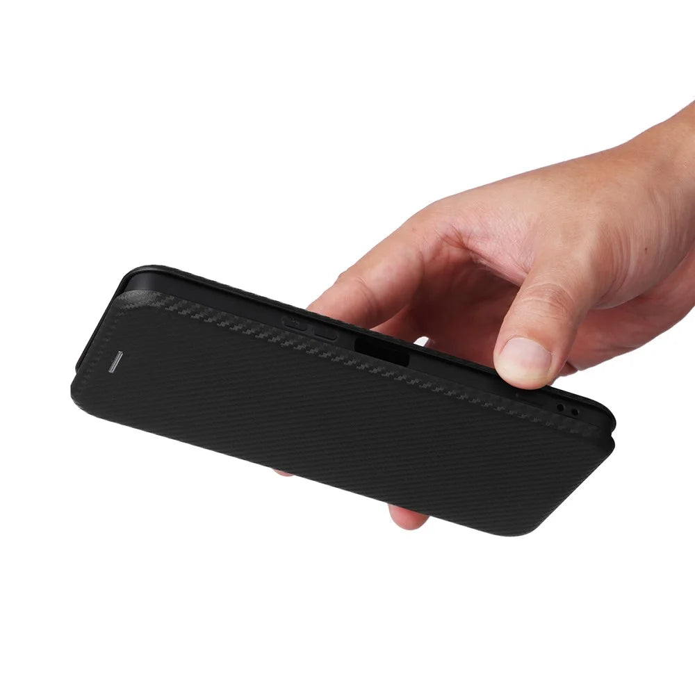 For Sony Xperia 1 VI Case Magnetic Carbon Fiber Texture Leather Phone Cover Full Protection - Black - 6