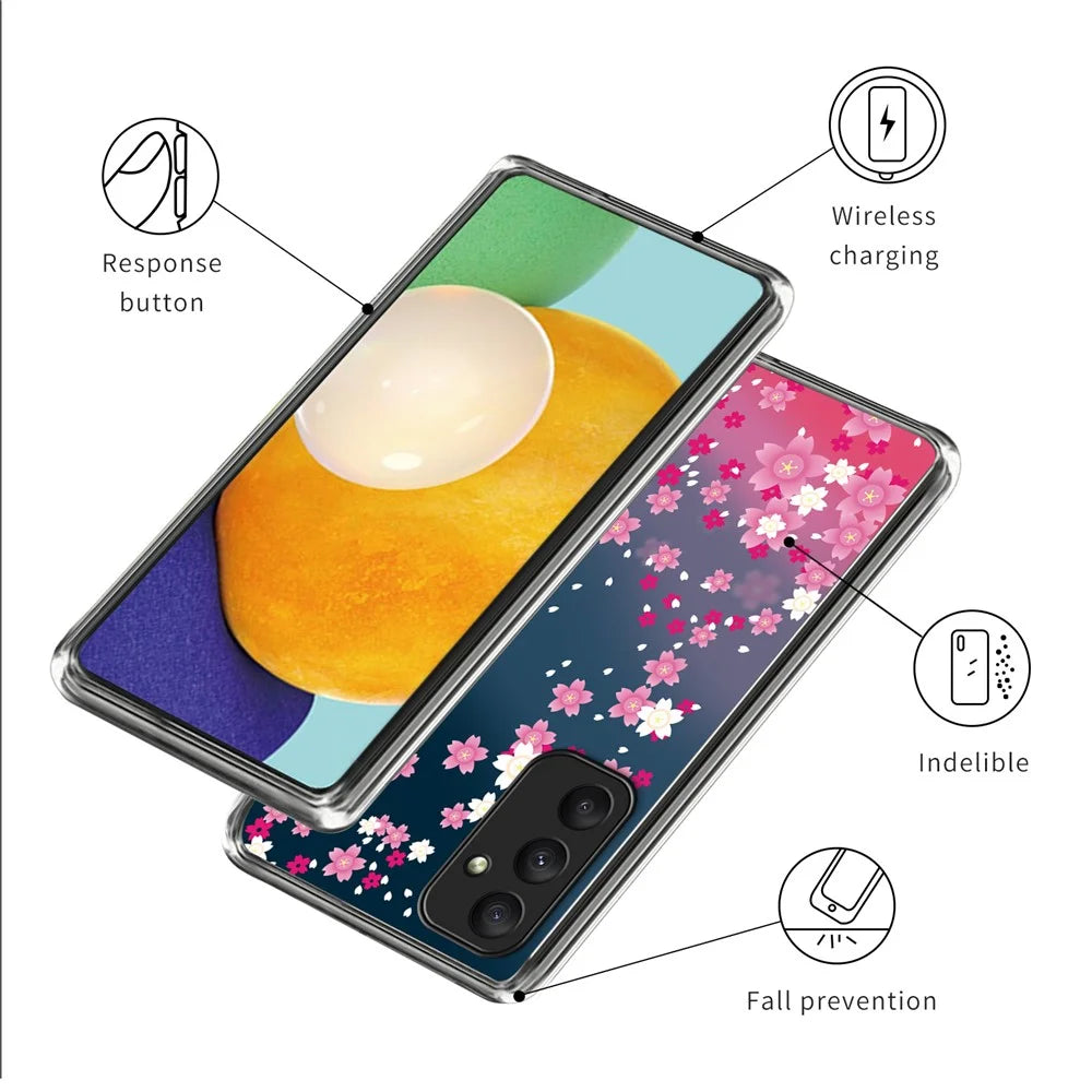 For Samsung Galaxy A55 5G Case Pattern Print Design TPU Flexible Phone Cover - Pink Flowers - 3