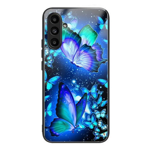 For Samsung Galaxy S23 FE Case Pattern Print TPU+Tempered Glass Phone Cover - Blue Butterflies - 1