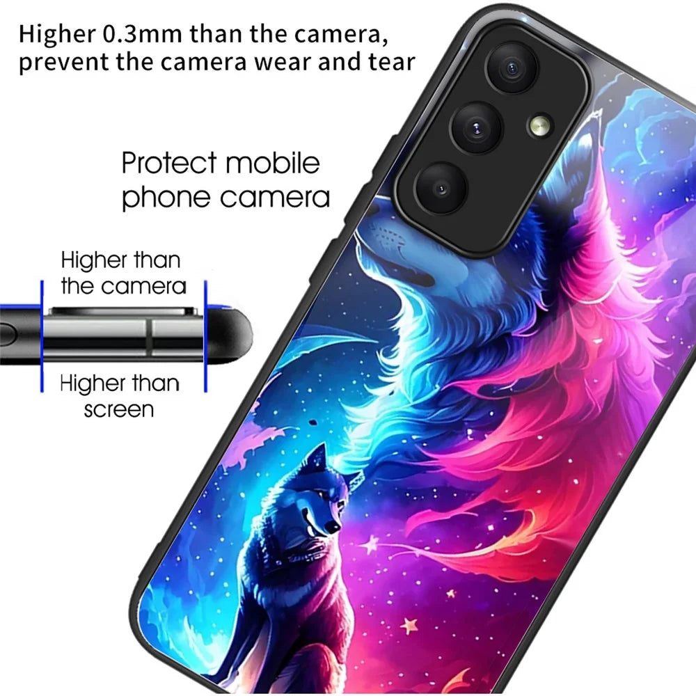For Samsung Galaxy A15 4G / 5G Case TPU+Tempered Glass Printed Pattern Phone Cover - Starry Wolf - 2