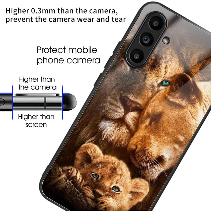 For Samsung Galaxy A34 5G   Case Drop-Proof TPU+Tempered Glass Cell Phone Cover - Lions - 2