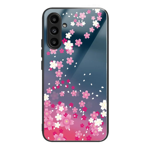 For Samsung Galaxy A14 4G / 5G   Case Fall Proof TPU+Tempered Glass Phone Cover - Pink Flowers - 1