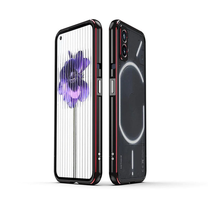 For Nothing Phone (2a) Metal Frame Bumper Case Minimalist Phone Cover with Camera Lens Guard - Black / Red - 1