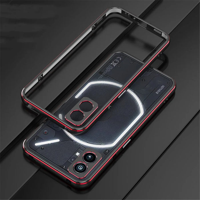 For Nothing Phone (2a) Metal Frame Bumper Case Minimalist Phone Cover with Camera Lens Guard - Black / Red - 2
