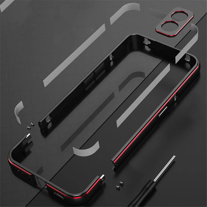 For Nothing Phone (2a) Metal Frame Bumper Case Minimalist Phone Cover with Camera Lens Guard - Black / Red - 3