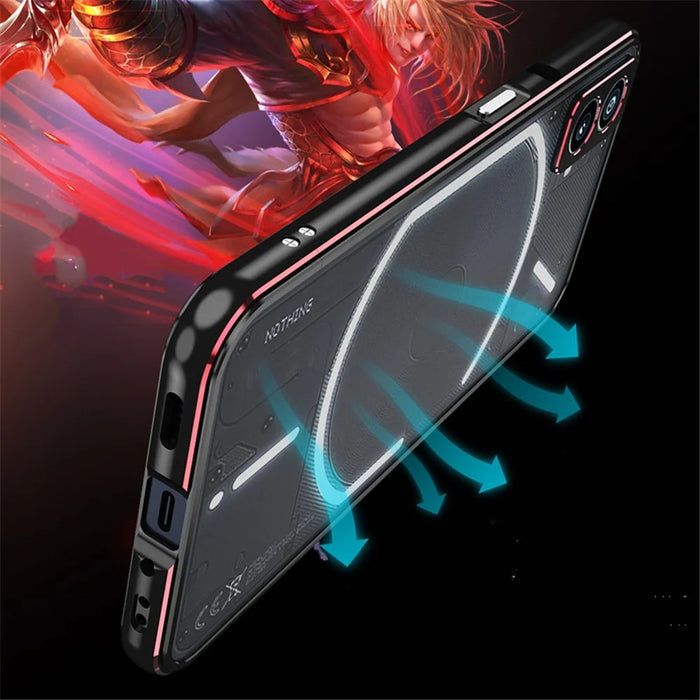 For Nothing Phone (2a) Metal Frame Bumper Case Minimalist Phone Cover with Camera Lens Guard - Black / Red - 4