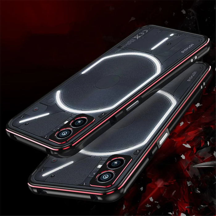For Nothing Phone (2a) Metal Frame Bumper Case Minimalist Phone Cover with Camera Lens Guard - Black / Red - 5