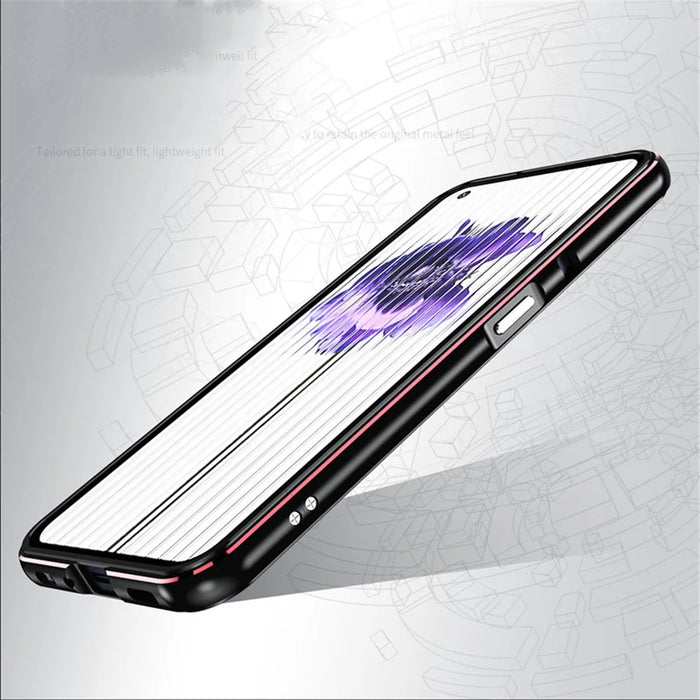 For Nothing Phone (2a) Metal Frame Bumper Case Minimalist Phone Cover with Camera Lens Guard - Black / Red - 6