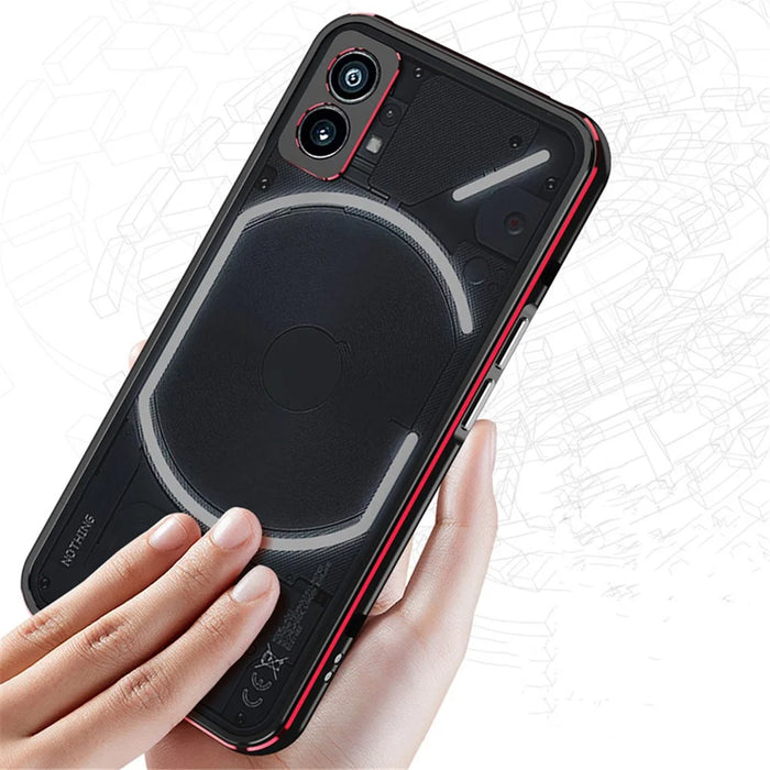 For Nothing Phone (2a) Metal Frame Bumper Case Minimalist Phone Cover with Camera Lens Guard - Black / Red - 7