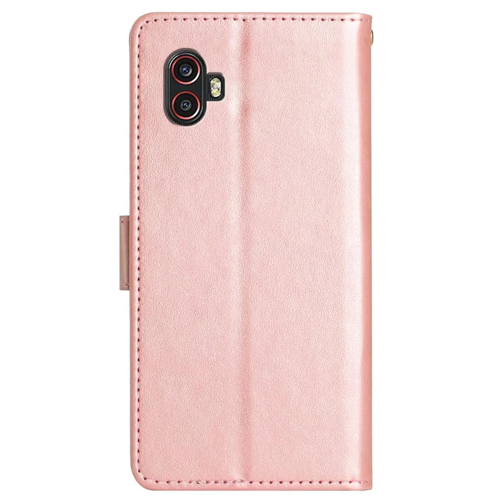 For Samsung Galaxy Xcover6 Pro 5G Wallet Phone Case Butterfly Floral Leather Flip Cover - Rose Gold - 7